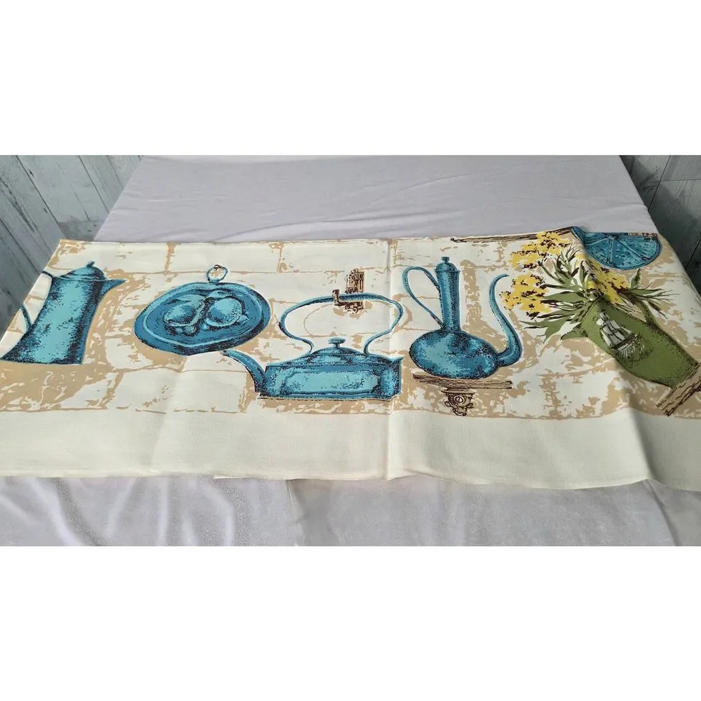 VTG Table Tempo Hand Printed Rustic Tuscan Farmhouse Tablecloth